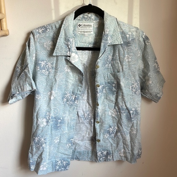 Vintage Columbia Cotton Button Down Short Sleeve Top - Picture 1 of 6